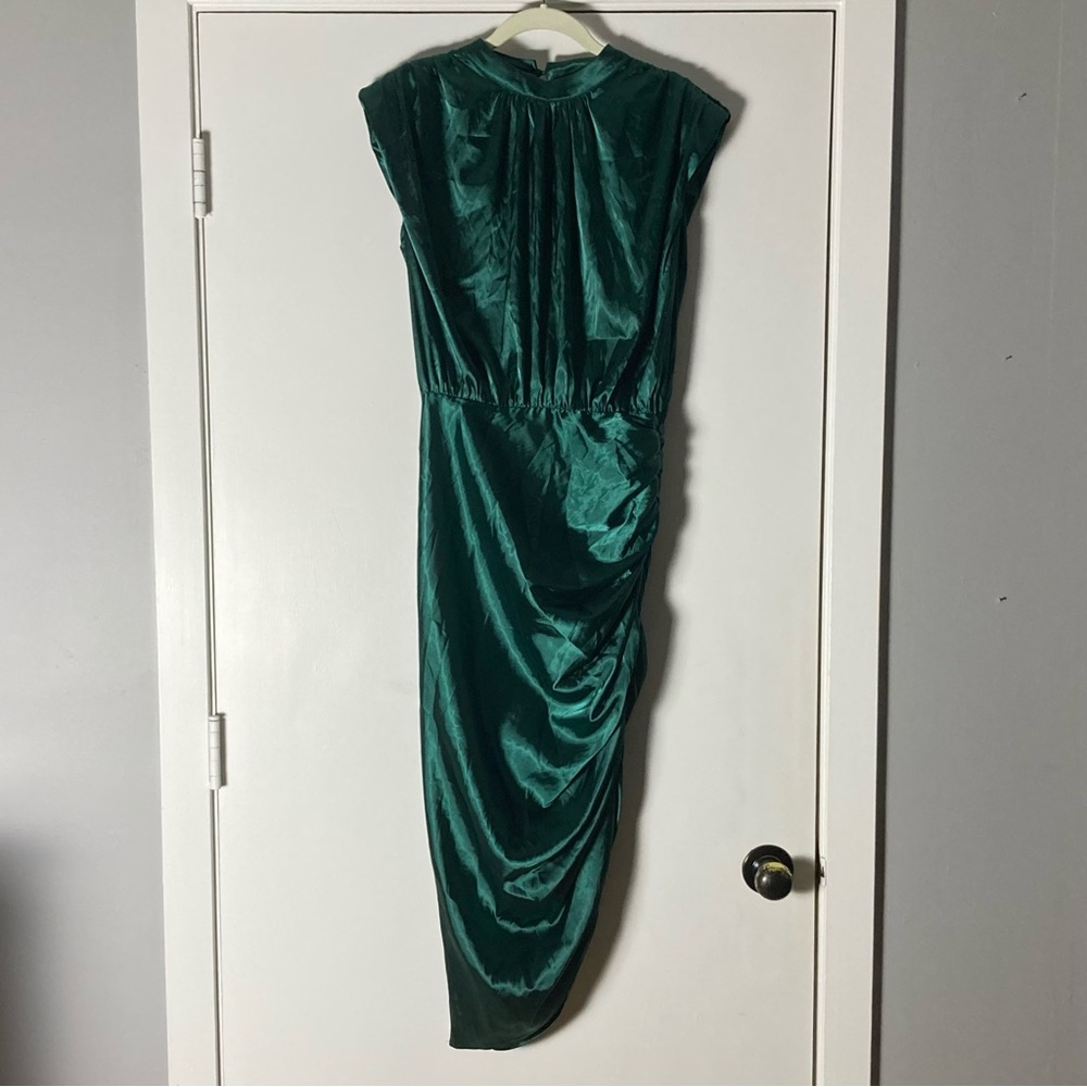 SHEIN Emerald Green Silky Ruched High-Low Sleeveless Maxi Dress Size 6